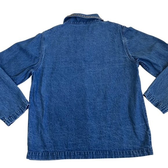 KEREN Hart Vintage 90s Floral Beaded Embellished Denim Shirt Shacket Boxy Fit S - Picture 13 of 16